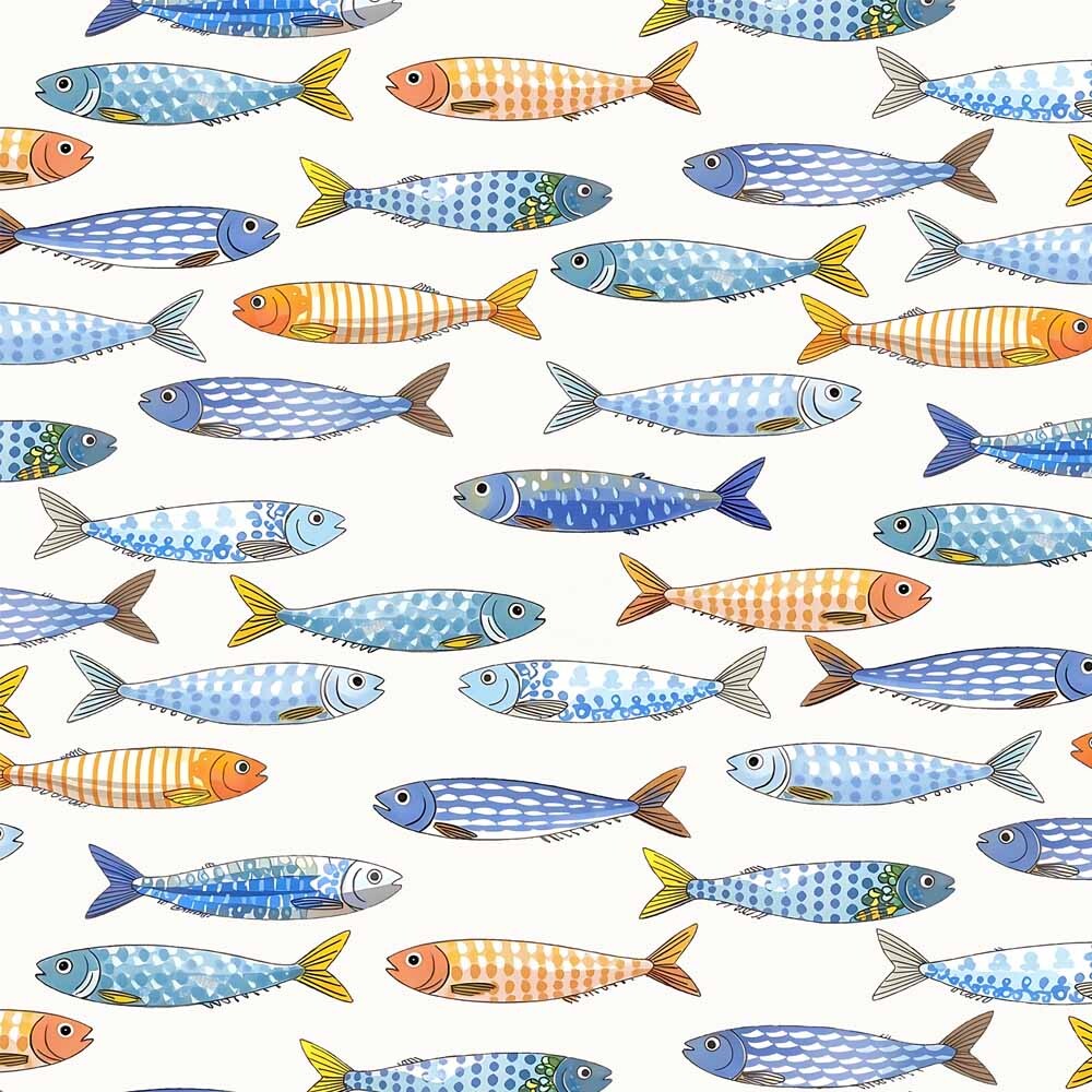 Tricoline Digital Fernando Maluhy Coleção Sardinhas 100% Algodão 1,50m Largura - Peixes