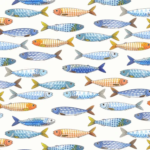 Tricoline Digital Fernando Maluhy Coleção Sardinhas 100% Algodão 1,50m Largura - Peixes