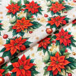 Tricoline Digital Fernando Maluhy Natal Flores Clássicas Fundo Creme 100% Algodão 1,50m Largura - C01