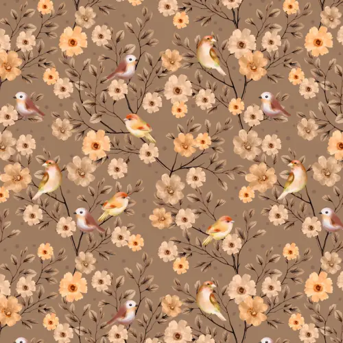 Tricoline Digital Floral com Pássaros 100% Algodão - Variante 1
