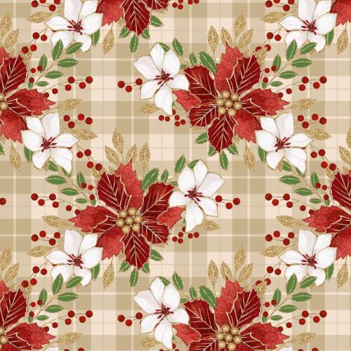 Tricoline Digital Flores de Natal Glitter 100% Algodão 1,50m Largura - Variante 1