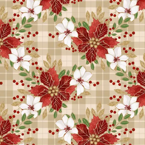 Tricoline Digital Flores de Natal Glitter 100% Algodão 1,50m Largura - Variante 1