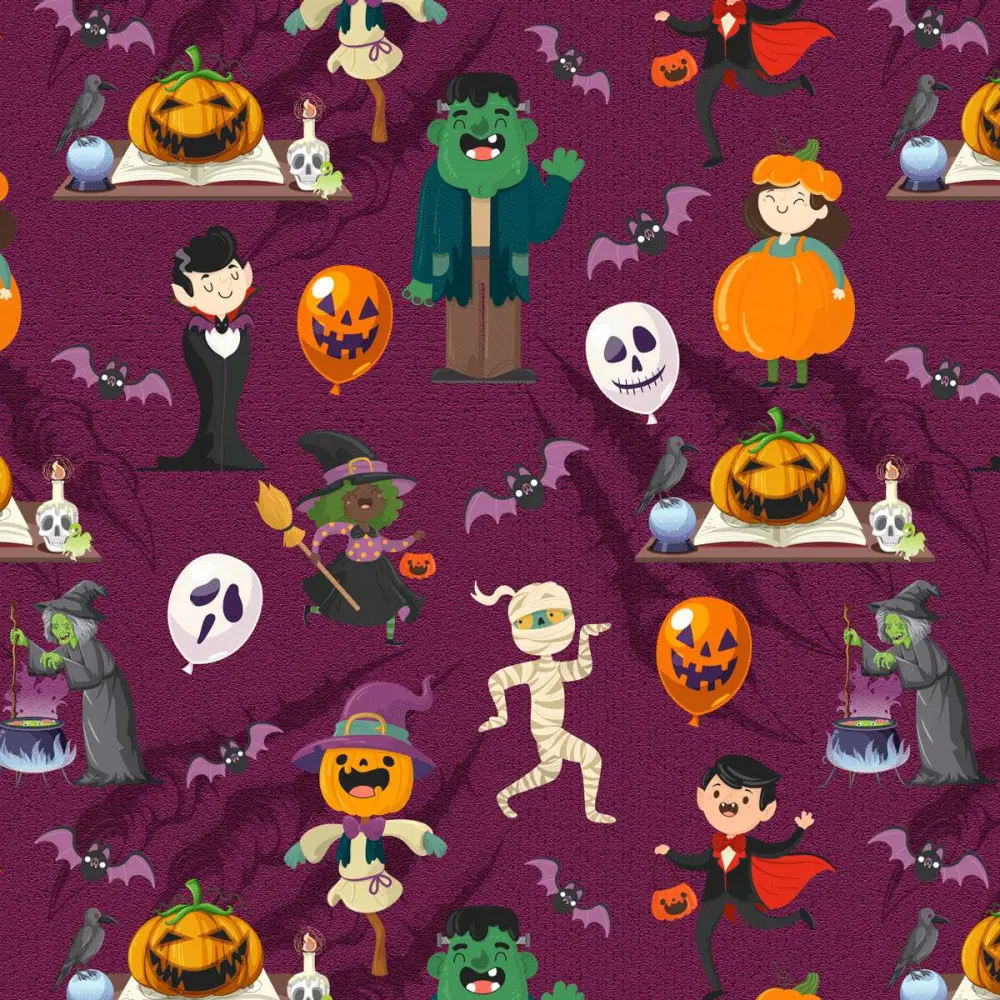 Tricoline Digital - Monstrinhos Halloween - 100% Algodão - Variante 1 Tricoline Digital - Monstrinhos Halloween - 100% Algodão - Variante 1