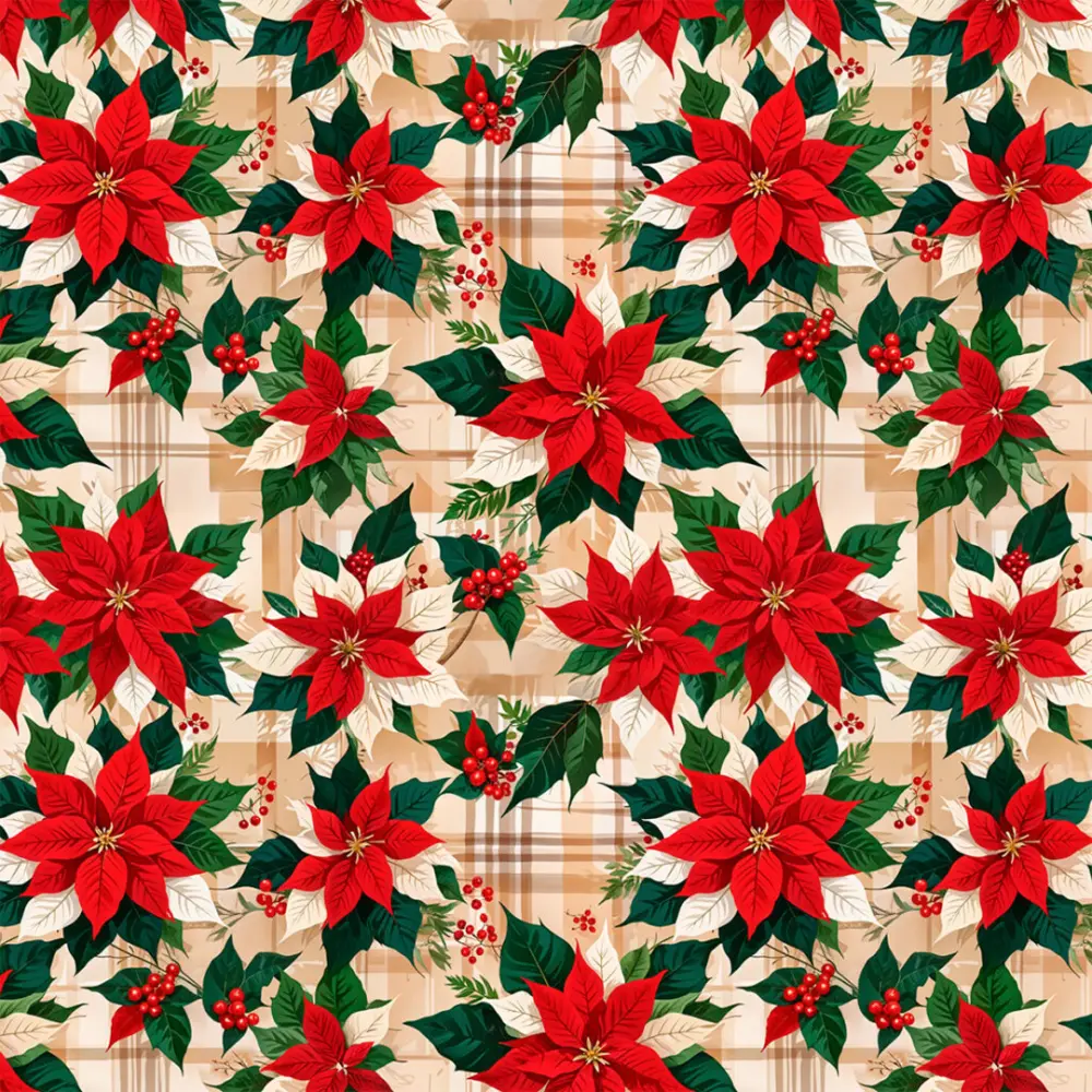 Tricoline Digital Natal Flores Rústicas 100% Algodão - Variante 1 Tricoline Digital Natal Flores Rústicas 100% Algodão - Variante 1