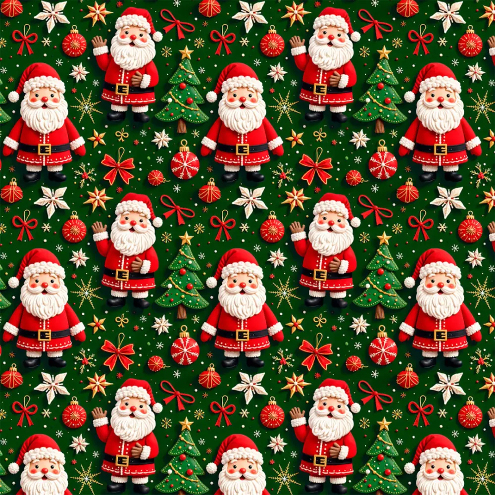 Tricoline Digital Natal Papai Noel Fundo Verde 100% Algodão - Variante 1