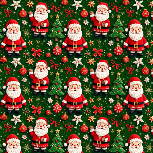 Tricoline Digital Natal Papai Noel Fundo Verde 100% Algodão - Variante 1