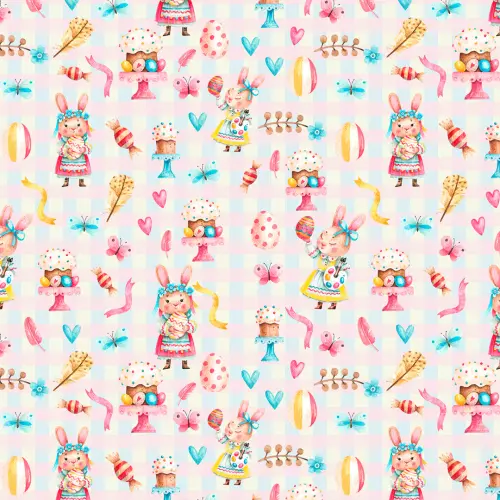 Tricoline Digital Páscoa Coelhos Xadrez Candy 100% Algodão 1,50m largura - Variante 1 Tricoline Digital Páscoa Coelhos Xadrez Candy 100% Algodão 1,50m largura - Variante 1