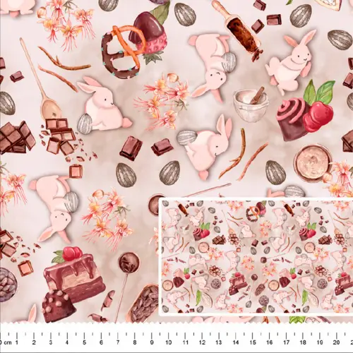 Tricoline Digital Páscoa Fábrica de Chocolate 100% Algodão 1,50m Largura - Variante 1 Tricoline Digital Páscoa Fábrica de Chocolate 100% Algodão 1,50m Largura - Variante 1