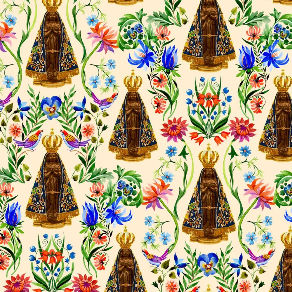 Tricoline Digital Sacro Nossa Senhora Aparecida 100% Algodão - Variante 1 Tricoline Digital Sacro Nossa Senhora Aparecida 100% Algodão - Variante 1