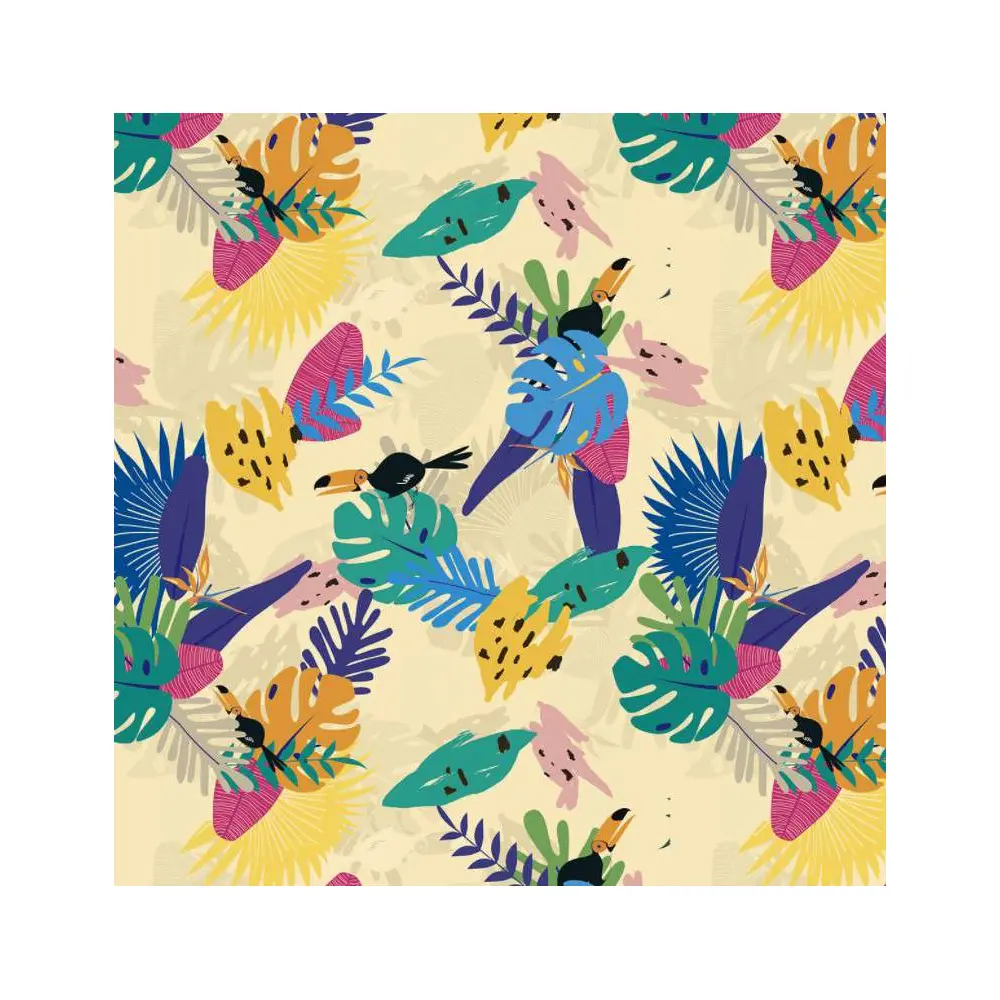Tricoline Digital - Tucanos e Folhagens - 100% Algodão - Variante 1 Tricoline Digital - Tucanos e Folhagens - 100% Algodão - Variante 1