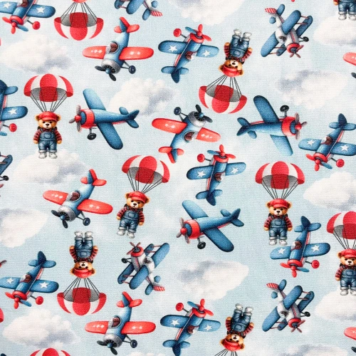 Tricoline Digital Urso Aviador 100% Algodão 1,50m Largura - Variante 1