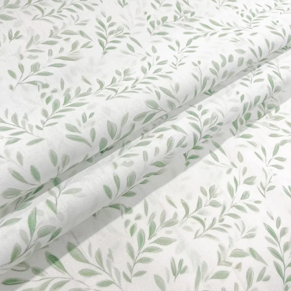 Tricoline Estampa Exclusiva Raminhos Verdes 100% Algodão 1,50m Largura - Variante 1