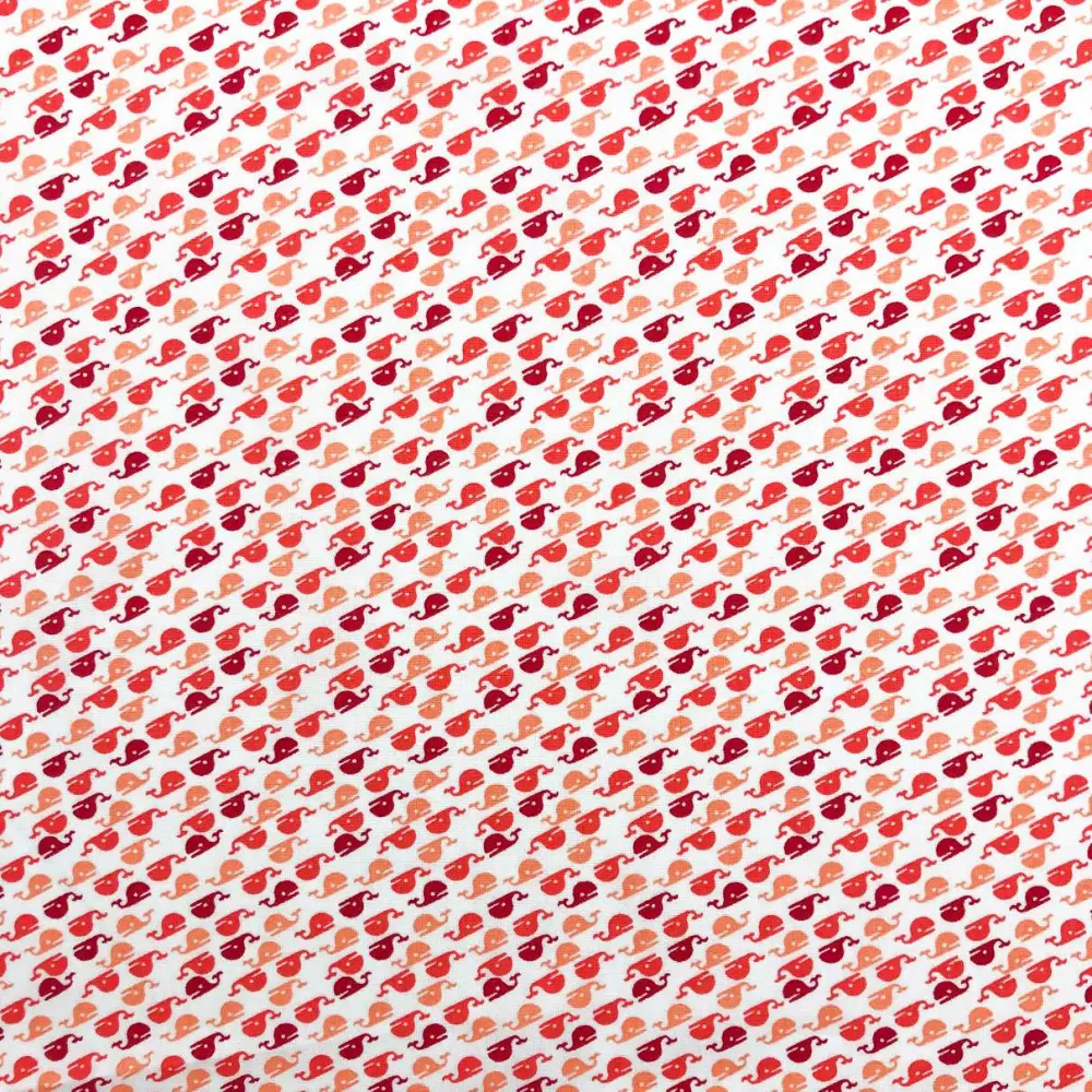 Tricoline Estampada - Baleia - Promoção - Vermelho