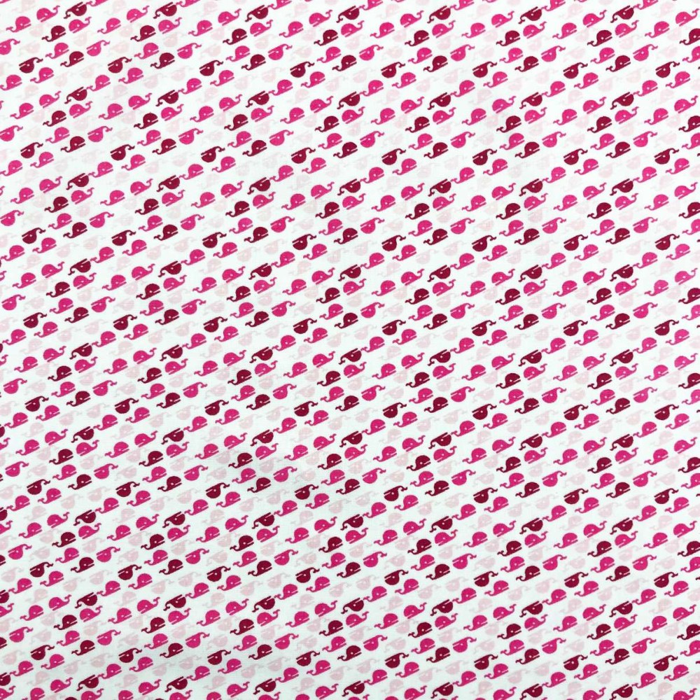 Tricoline Estampada - Baleia - Promoção - Rosa