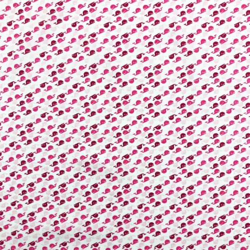 Tricoline Estampada - Baleia - Promoção - Rosa
