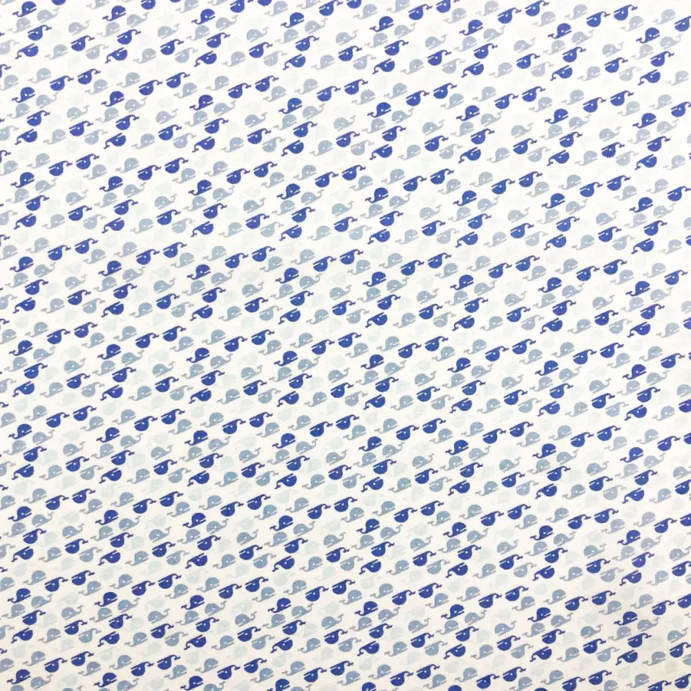 Tricoline Estampada - Baleia - Promoção - Azul