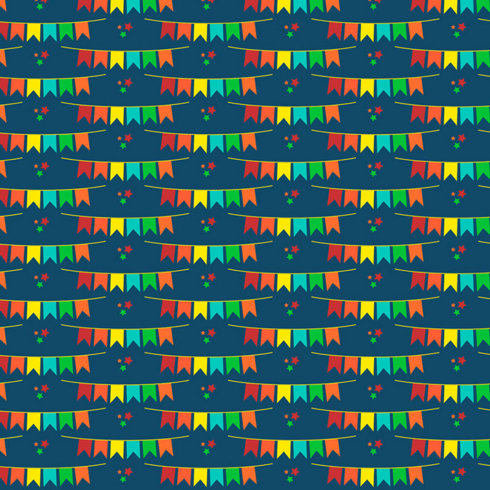 Tricoline Estampada Bandeirinhas Fundo Azul Marinho 100% Algodão 1,50m largura - Variante 1
