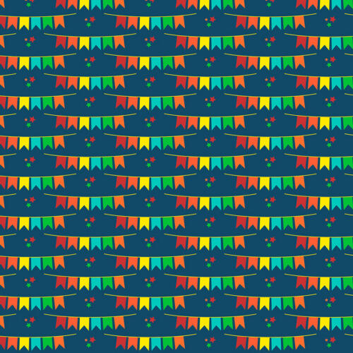 Tricoline Estampada Bandeirinhas Fundo Azul Marinho 100% Algodão 1,50m largura - Variante 1