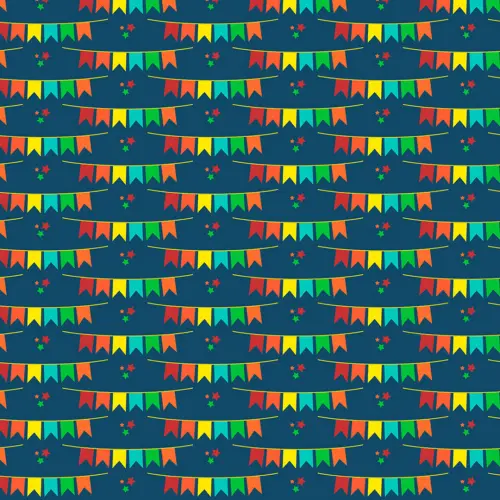 Tricoline Estampada Bandeirinhas Fundo Azul Marinho 100% Algodão 1,50m largura - Variante 1