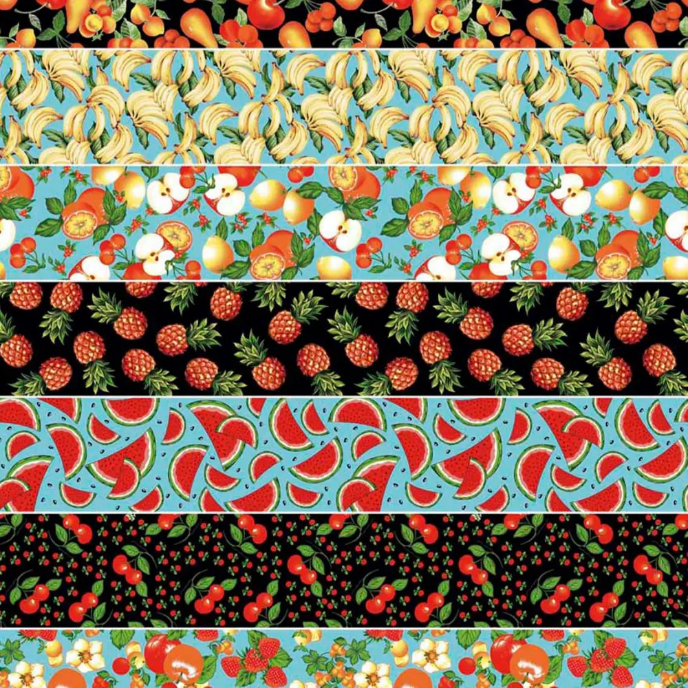 Tricoline Estampada - Barrado Frutas - 100% Algodão - 1,50m Largura - Variante 1 Tricoline Estampada - Barrado Frutas - 100% Algodão - 1,50m Largura - Variante 1