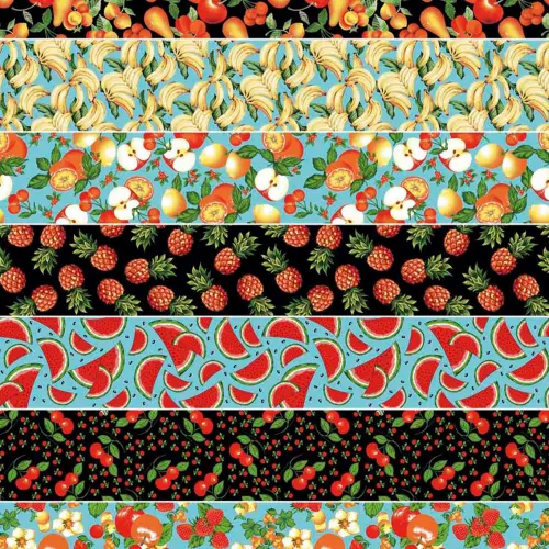 Tricoline Estampada - Barrado Frutas - 100% Algodão - 1,50m Largura - Variante 1 Tricoline Estampada - Barrado Frutas - 100% Algodão - 1,50m Largura - Variante 1