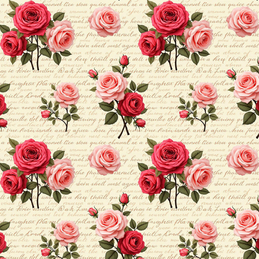 Tricoline Estampada Bouquê Rosas com Escrita 100% Algodão 1,50m Largura - Variante 1