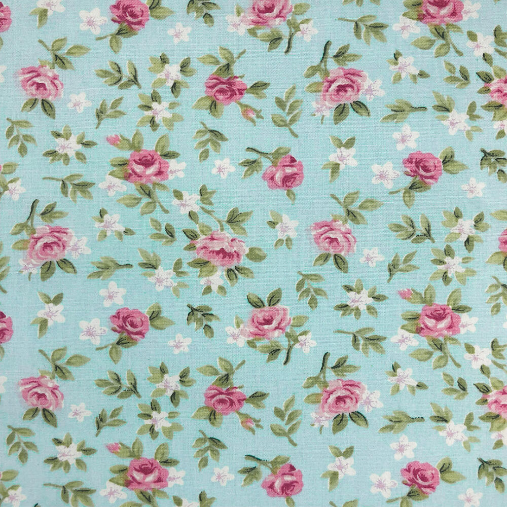 Tricoline Estampada Caldeira Florzinhas Lucia 100% Algodão 1,50m Largura - Fundo tiffany