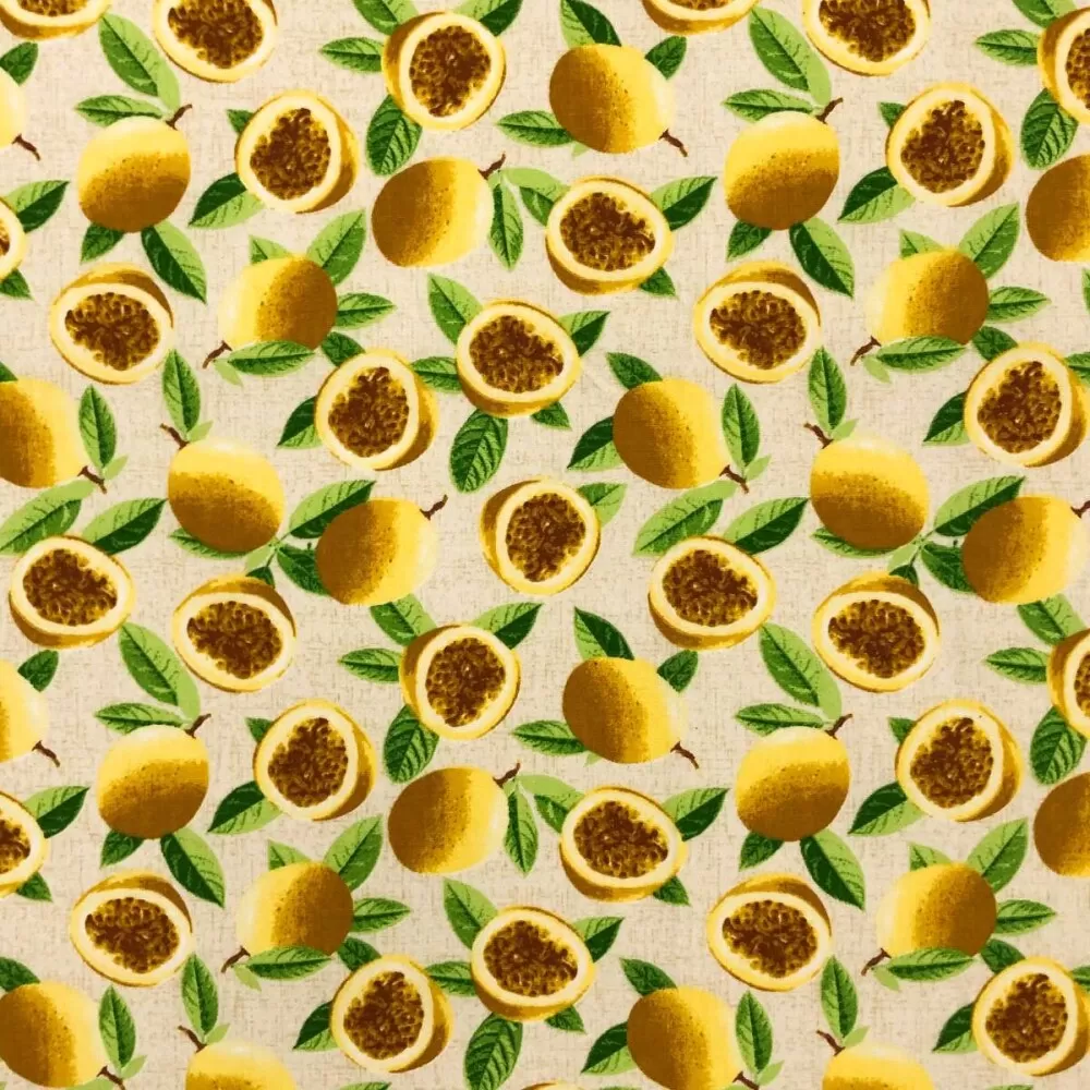 Tricoline Estampada Caldeira Maracujá 100% Algodão 1,50m Largura - Bege Tricoline Estampada Caldeira Maracujá 100% Algodão 1,50m Largura - Bege