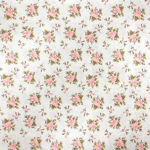 Tricoline Estampada Caldeira Raminhos Angel 100% Algodão 1,50m Largura - Fundo creme