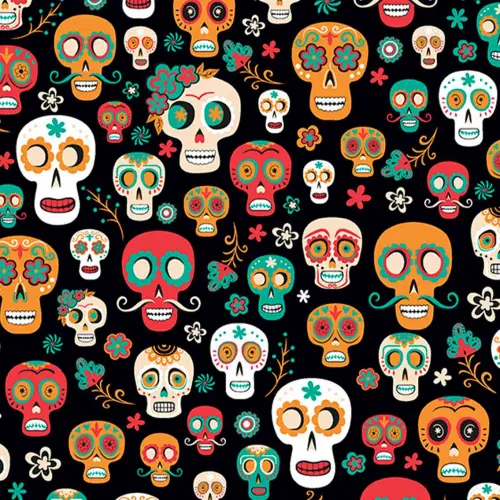 Tricoline Estampada - Caveira Mexicana Color - 100% Algodão - 1,50m Largura - Variante 1 Tricoline Estampada - Caveira Mexicana Color - 100% Algodão - 1,50m Largura - Variante 1