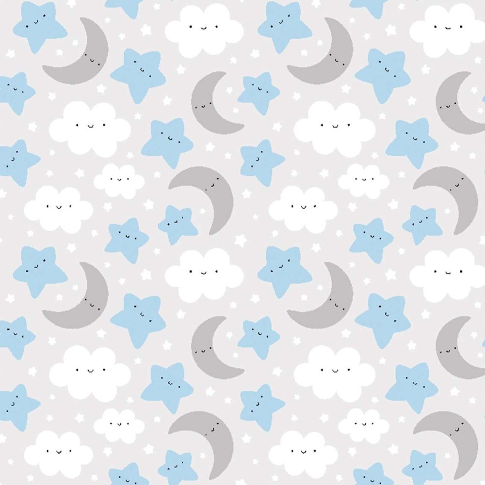Tricoline Estampada - Céu Azul Branco e Cinza - 100% Algodão - 1,50m Largura - Variante 1