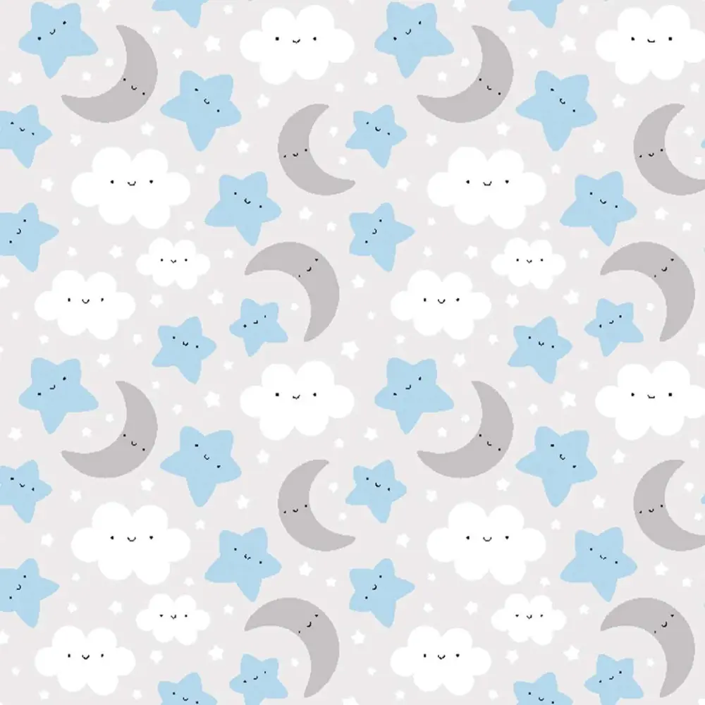 Tricoline Estampada - Céu Azul Branco e Cinza - 100% Algodão - 1,50m Largura - Variante 1 Tricoline Estampada - Céu Azul Branco e Cinza - 100% Algodão - 1,50m Largura - Variante 1