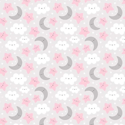 Tricoline Estampada - Céu Rosa, Branco e Cinza - 100% Algodão - 1,50m Largura - Variante 1 Tricoline Estampada - Céu Rosa, Branco e Cinza - 100% Algodão - 1,50m Largura - Variante 1