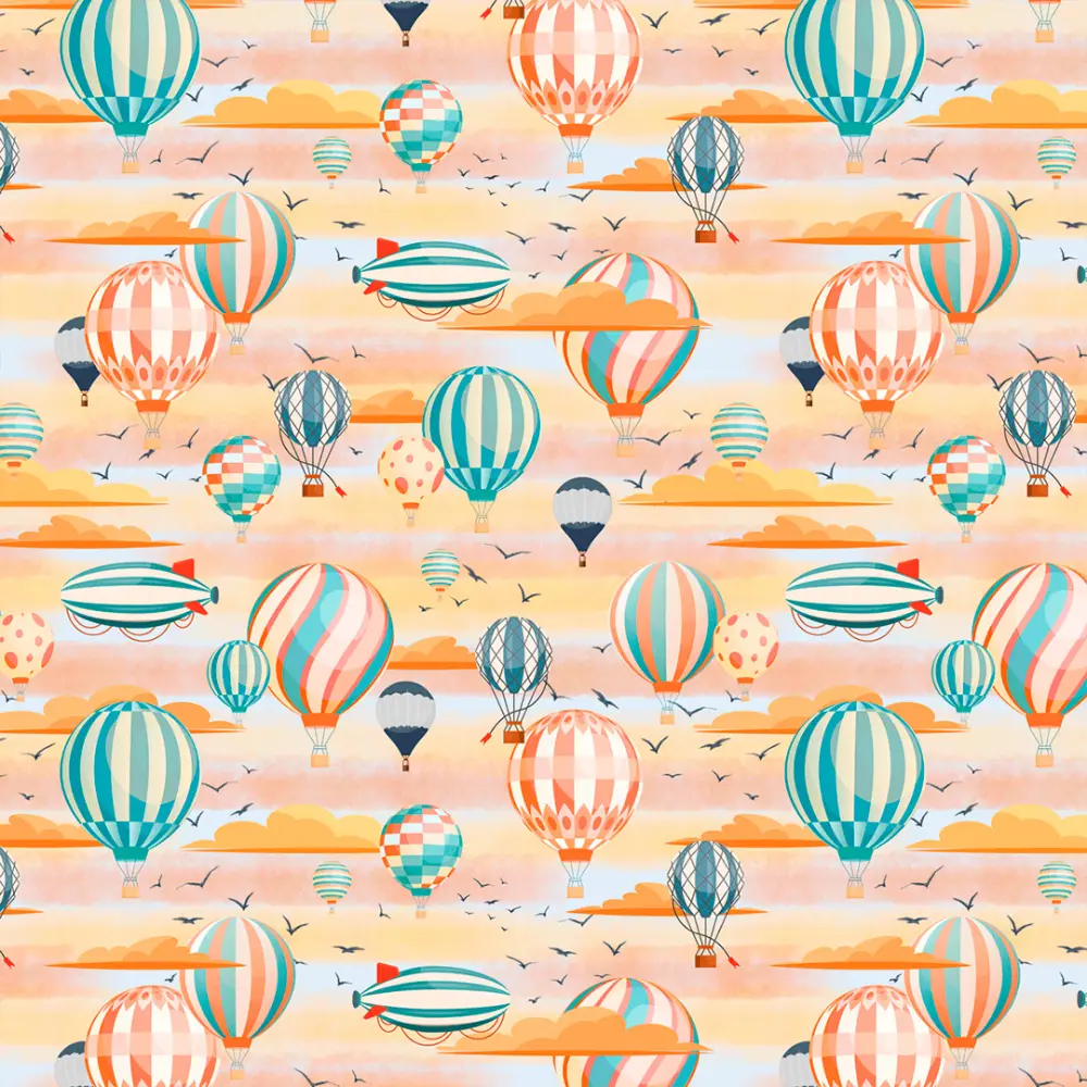 Tricoline Estampada Céu de Balões 100% Algodão 1,50m largura - Variante 1 Tricoline Estampada Céu de Balões 100% Algodão 1,50m largura - Variante 1