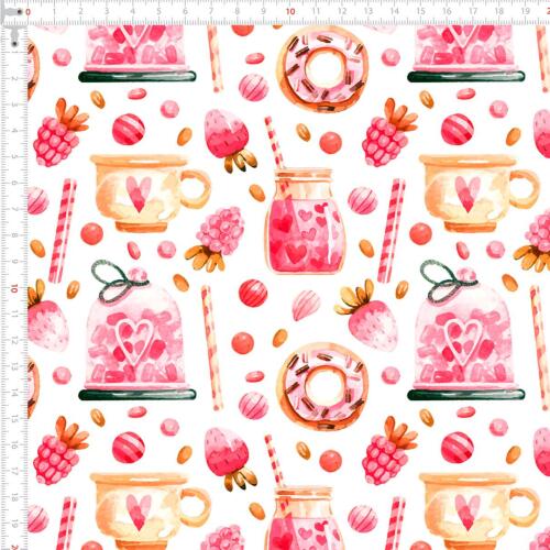 Tricoline Estampada Cozinha Cor de Rosa 100% Algodão - Variante 1