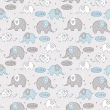 Tricoline Estampada - Elefante Cute Azul Bebê - 100% Algodão - 1,50m Largura - Variante 1