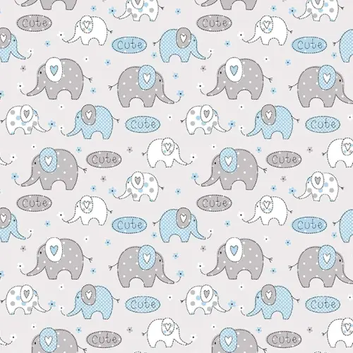 Tricoline Estampada - Elefante Cute Azul Bebê - 100% Algodão - 1,50m Largura - Variante 1 Tricoline Estampada - Elefante Cute Azul Bebê - 100% Algodão - 1,50m Largura - Variante 1