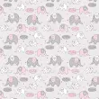 Tricoline Estampada - Elefante Cute Rosa Bebê - 100% Algodão - 1,50m Largura - Variante 1