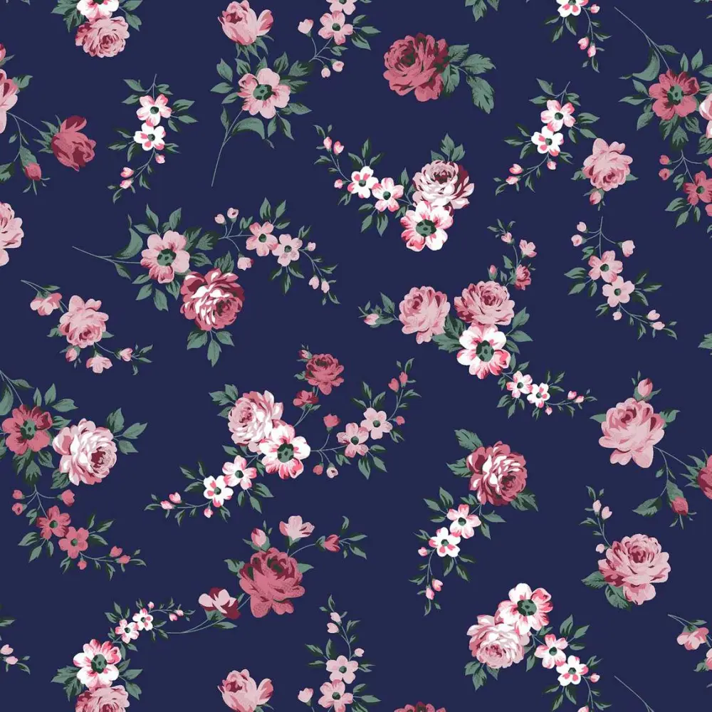 Tricoline Estampada - Flores Fundo Marinho - 100% Algodão - 1,50m Largura - Variante 1 Tricoline Estampada - Flores Fundo Marinho - 100% Algodão - 1,50m Largura - Variante 1