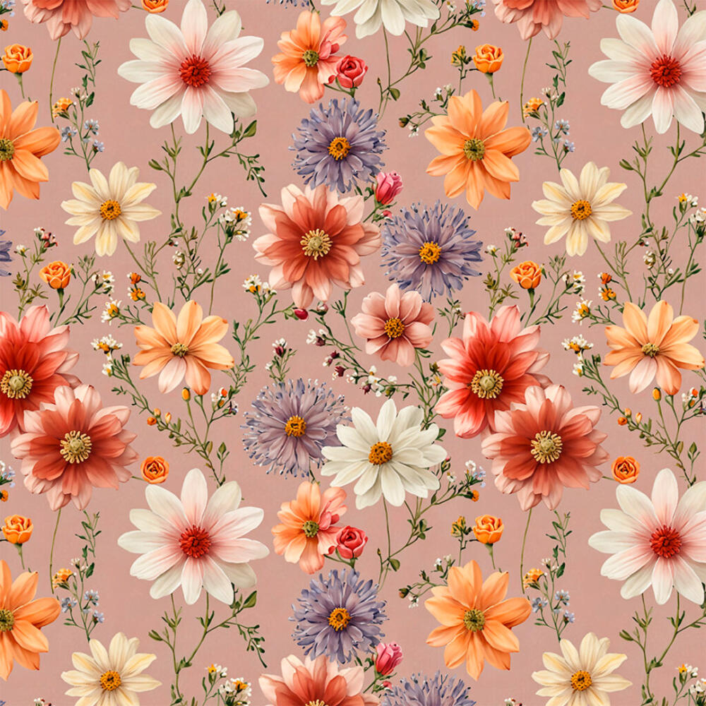 Tricoline Estampada Flores Fundo Rosê 100% Algodão 1,50m Largura - Variante 1