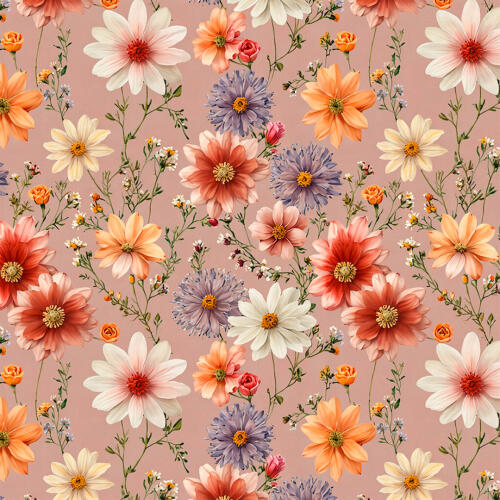Tricoline Estampada Flores Fundo Rosê 100% Algodão 1,50m Largura - Variante 1