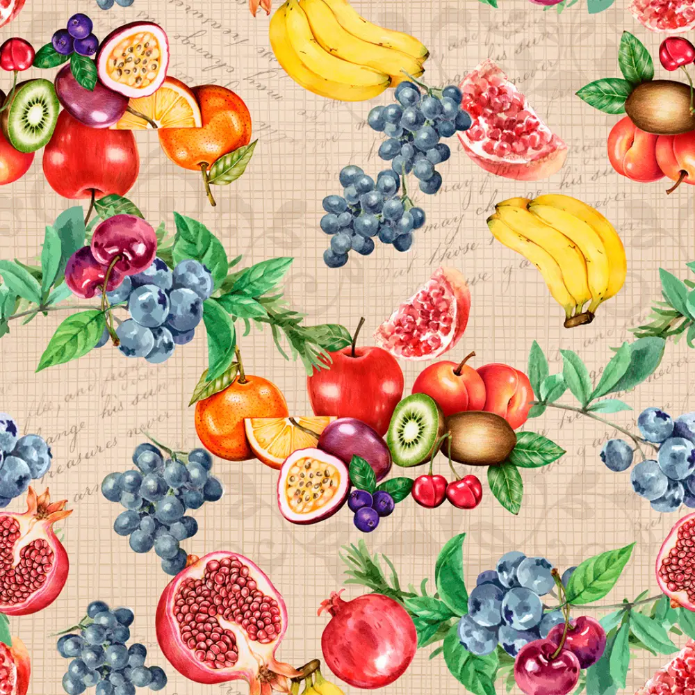 Tricoline Estampada Frutas fundo Rústico 100% Algodão 1,50m largura - Variante 1 Tricoline Estampada Frutas fundo Rústico 100% Algodão 1,50m largura - Variante 1