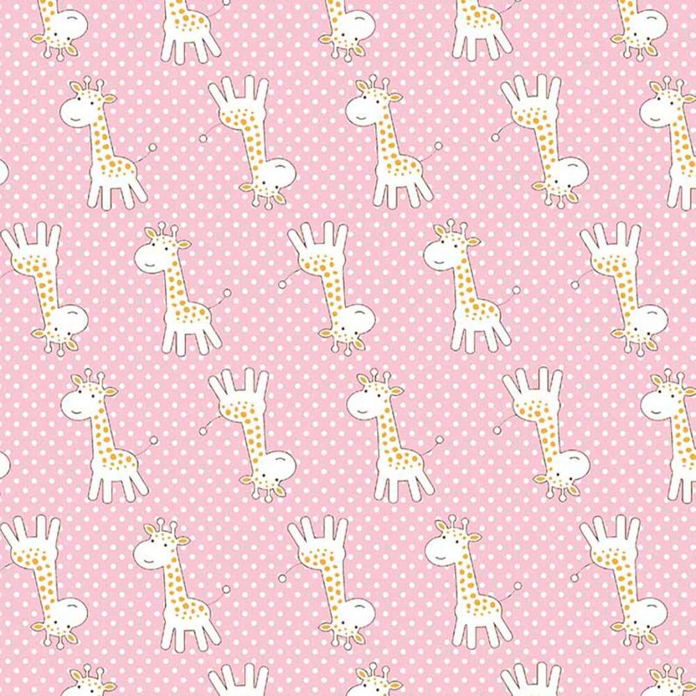Tricoline Estampada - Girafinha Rosa Bebe - 100% Algodão - 1,50m Largura - Variante 1