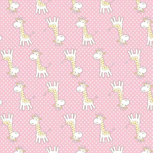 Tricoline Estampada - Girafinha Rosa Bebe - 100% Algodão - 1,50m Largura - Variante 1