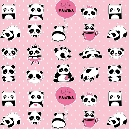 Tricoline Estampada - Hello Panda - 100% Algodão - 1,50m Largura - Variante 1 Tricoline Estampada - Hello Panda - 100% Algodão - 1,50m Largura - Variante 1