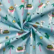 Tricoline Estampada - Lhama Fundo Azul - 100% Algodão - 1,50m Largura - Variante 1