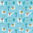 Tricoline Estampada - Lhama Fundo Azul - 100% Algodão - 1,50m Largura - Variante 1
