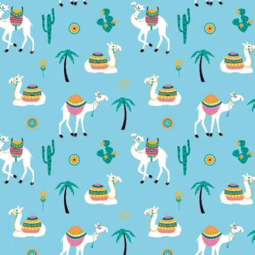 Tricoline Estampada - Lhama Fundo Azul - 100% Algodão - 1,50m Largura - Variante 1 Tricoline Estampada - Lhama Fundo Azul - 100% Algodão - 1,50m Largura - Variante 1