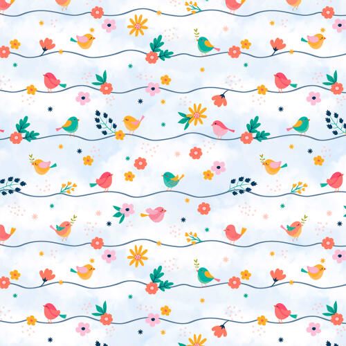 Tricoline Estampada Lovely Birds 100% Algodão 1,50m largura - Variante 1