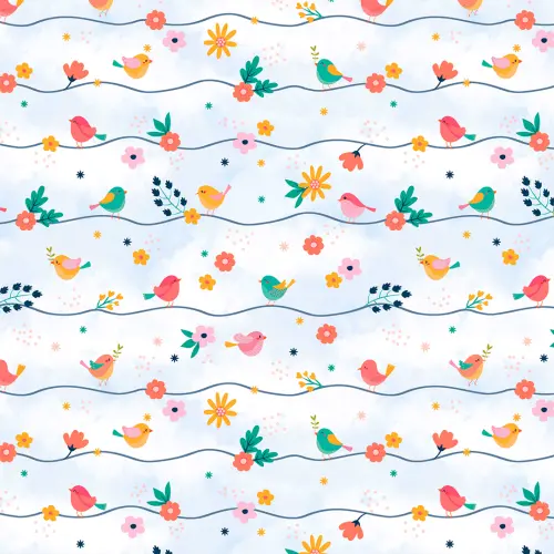 Tricoline Estampada Lovely Birds 100% Algodão 1,50m largura - Variante 1